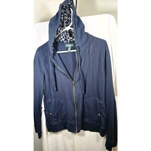 Lauren Jeans Co Ralph Lauren Women's Navy Blue Full Zip Hoodie Size XL